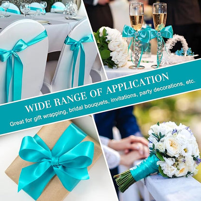 1-1/2 Inches 100 Yards Peacock Blue Satin Ribbon, Ribbon Roll for Flower Bouquets, Gift Wrapping, Wedding, Handmade Crafts