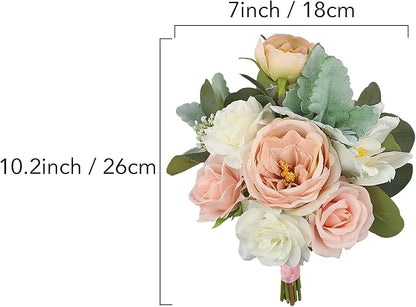 Rinlong 1Pc Wedding Bouquets for Bridesmaids Bride Pink Green Artificial Flowers Bridesmaids Bridal Bouquet for Wedding Prom