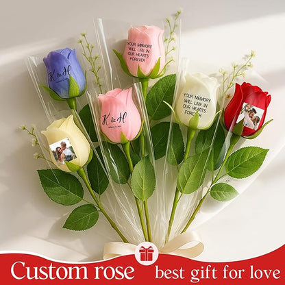 Personalized Preserved Rose with Photo, Custom Artificial Flower, Forever Rose with Name & Text, Keepsake Gift for Mom, Wife, Girlfriend, Anniversary, Birthday, Valentine's Day