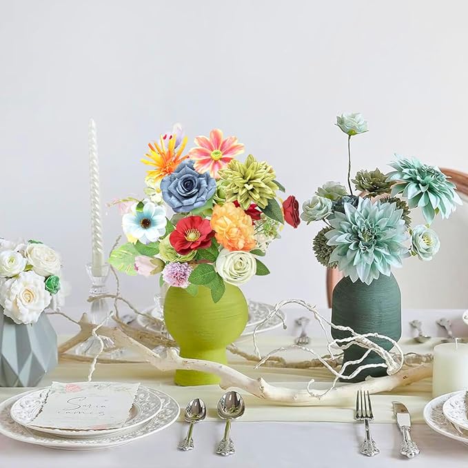 ASTRYAS Fake Artificial Flowers Combo, Faux Silk Colorful Flowers for Spring Summer DIY Wedding Bridal Bouquet Centerpieces Arrangements Party Bridal Baby Shower Home Decorations - Multicolor