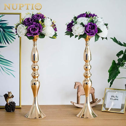 NUPTIO Flower Centerpieces for Wedding Tables: Purple & White Artificial Flower Ball Arrangement for Christmas Thanksgiving Party - 2 Pcs Fake Floral Rose for Bridal Shower Decor