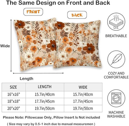 Vintage Floral Throw Pillow Covers 18x18 Set of 2 | Retro Flower Pillow Cases for Couch and Bed Room | Farmhouse Cushion Cases for Home Decor