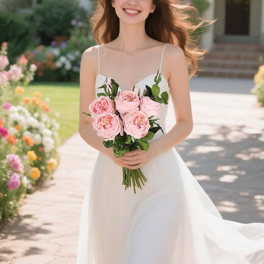 Real Touch Pink Austin Roses Peonies Artificial Flowers 4 Bouquets Latex Fake Peonies with Long Stem Realistic Faux Peonies Flower for Wedding Party Home Table Centerpieces Decorations (Pink)