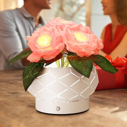 Roses Flower Touch Table Lamp,Rechargeable Cordless 3-Colour Dimming Small Night Light for Festival Housewarming Home Decor Birthday Gifts for Bedroom, Living Room Dining Room