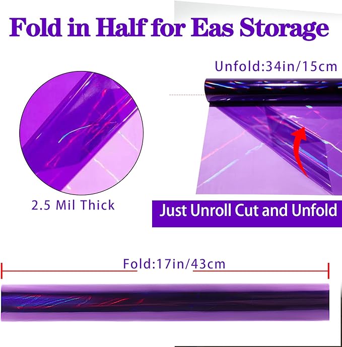 CMFYHM Iridescent Violet Cellophane Wrap Roll I 34 In Wide X 50 Ft Long I Colorful Cello Perfect For Baskets,Gifts, Treats,Birthday Holiday Wedding Floral, Party Arts Crafts Decoration (Violet)