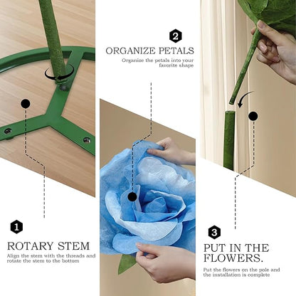 3pc Wedding Decorations for Reception, Giant Flowers for Decoration,Standing Huge Paper Flower, for Outdoor Garden Party Ceremony Reception Photography Props (Blue)