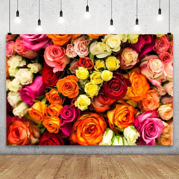 YongFoto 10x7ft Vinyl Flower Backdrop Lush Blossom Red Orange Floral Beautiful Photography Background for Couples Wedding Anniversary Marriage Ceremony Mother's Day Portrait Photo Studio Props
