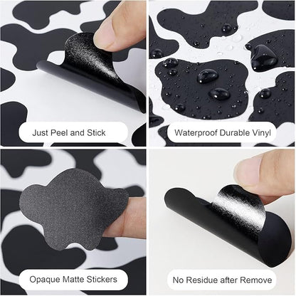 YouRfocus Farmhouse Cow Print Wall Decals | 6 Sheets of Black Vinyl Peel and Stick Wall Stickers for Bedroom, Living Room, Bathroom | Wall Decor for Home, Cars, Cups