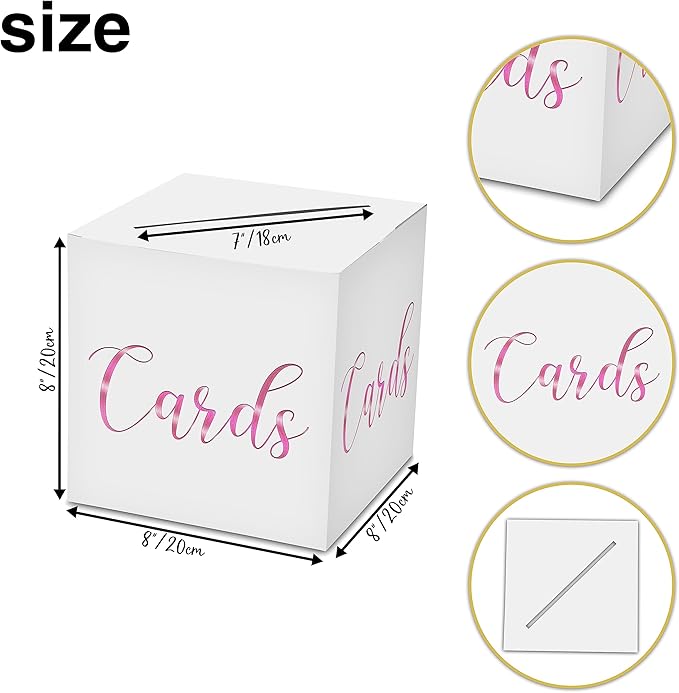 Classic Elegant Card Box – 1 Set Hot Stamping Card Receiving Box for Gift Envelope Money – Wedding Bridal Baby Shower Birthday Graduation Party Supplies Decorations ( 8"*8"*8", Pink and Gold)-A11