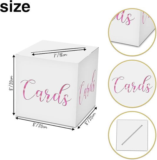 Classic Elegant Card Box – 1 Set Hot Stamping Card Receiving Box for Gift Envelope Money – Wedding Bridal Baby Shower Birthday Graduation Party Supplies Decorations ( 8"*8"*8", Pink and Gold)-A11