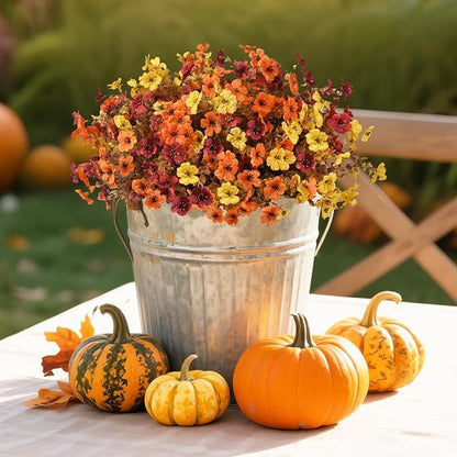INQCMY Artificial Fake Fall Plants Flowers for Outdoor Outside Decoration,12 Bundles Faux Silk Colorful Daisy UV Resistant Look Real No Fade for Front Door Porch Patio Yard Balcony Autumn Decor