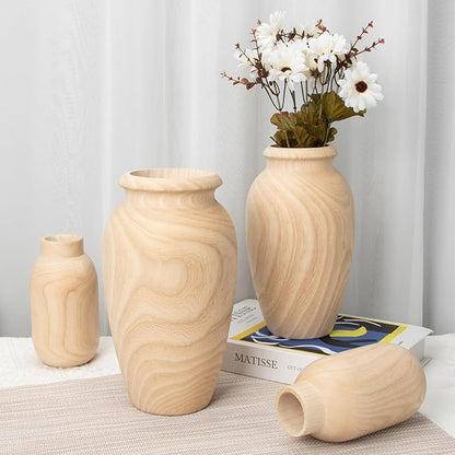 9" Tall Handmade Wooden Flower Vase, Large Wood Vase Decoration for Flower Arrangement Home Decoration