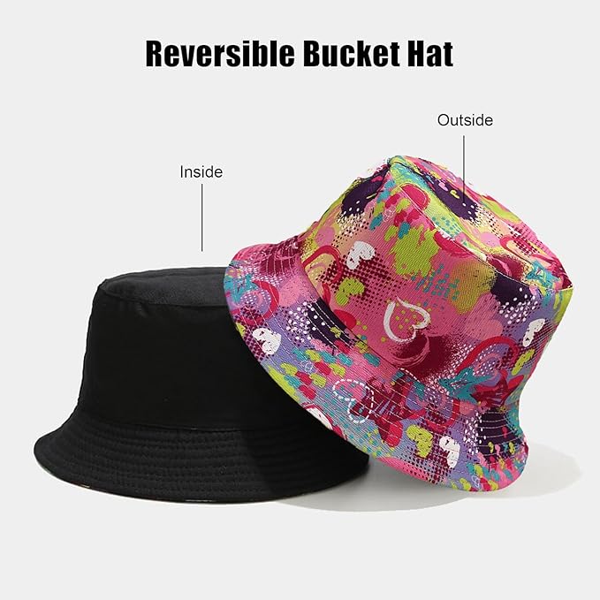 Bucket Hat for Women Men, Cotton Reversible Double Side Wear Sun Hats Beach Fisherman Hat