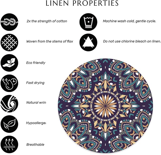 Mandala Round Placemat Set of 4 Elegant Linen Table Mats for Dining, Heat Resistant, Stain Resistant Perfect for Dinner Parties, Restaurants, and Everyday Use