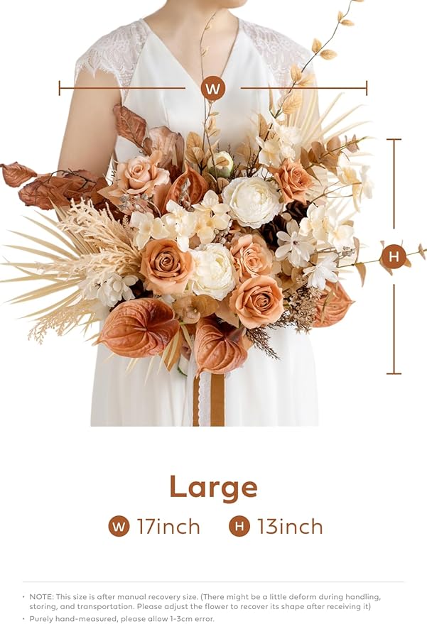 Ling's moment Boho Bridal Bouquet, Rustic Wedding Bouquets for Bride, 17 Inch Silk Free Form Fall Terracotta Artificial Wedding Flower Bouquet