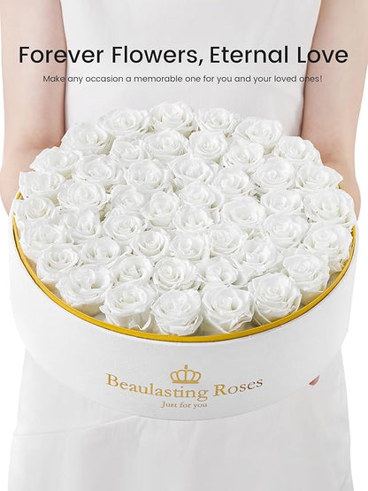 Preserved Roses Forever Flowers Real Roses in a Box Mother's Day Birthday Flowers for Her Mom Women Wife Valentine's Day, 47 White Roses