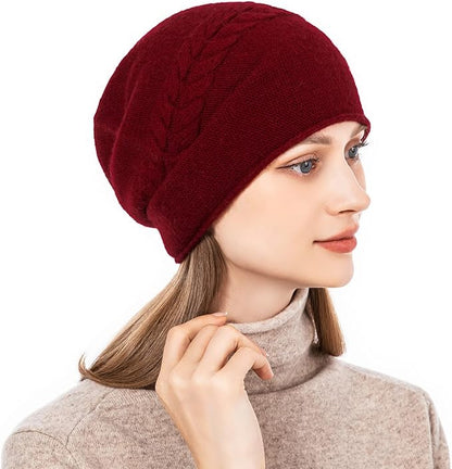 QUEENFUR Knit Slouchy Beanie Hats for Women Cashmere Ski Cap Knitted Wool Soft Warm Winter Hat