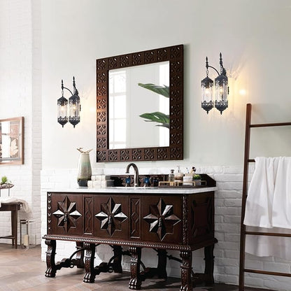 Rustic Glass Wall Sconce Vintage 2-Lights Antique Gothic Wall Light Fixture Retro Farmhouse Mid Centry Lantern Wall Sconce for Bedroom, Living Room, Mirror, Black, E12