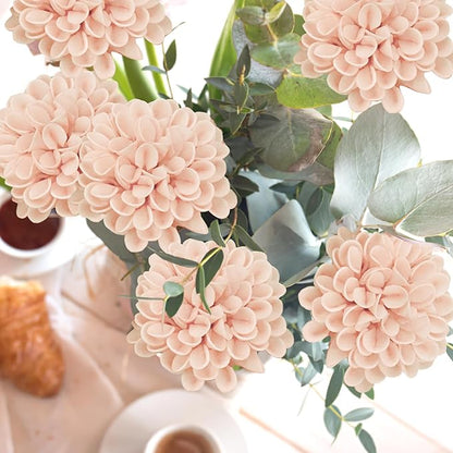 Artificial Flowers, 100pcs Realistic Artificial Rose for DIY Wedding Bouquets Centerpieces Arrangements, Peach Dahlia Flowers with Stem for Bridal Shower Party Home Decorations