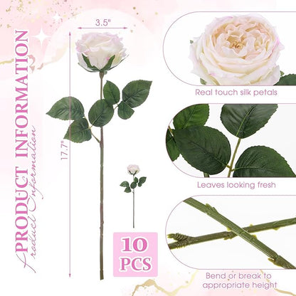 10pcs Real Touch Peonies Artificial Flowers, Faux Austin Rose with Long Stem Look Real Fake Flower for Christmas Valentines Arrangement Wedding Party Home Kitchen Decor(Flesh Pink)