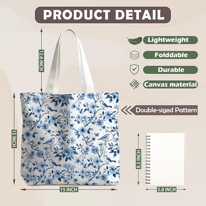 Flowers Tote Bag Gifts for Women, Canvas Aesthetic Reusable Grocery Bags Shopping Bags