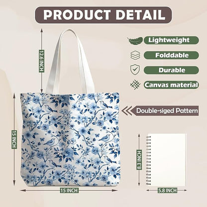 Flowers Tote Bag Gifts for Women, Canvas Aesthetic Reusable Grocery Bags Shopping Bags