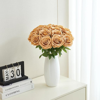 15pcs Fake Roses Artificial Silk Flowers Faux Rose Flower Long Stems Bouquet for Arrangement Wedding Centerpiece Party Home Kitchen Decor