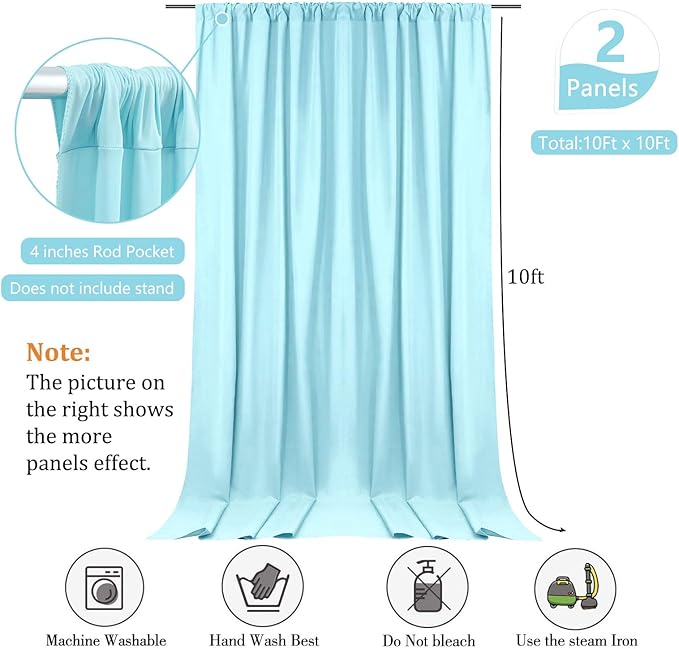 10 x 10 Feet Light Blue A Backdrop Curtain for Partie, Background Curtains for Photoshoot, Birthday, Wedding, Halloween, Thanksgiving, Christmas, New Year Party Decorations 5Ft x 10Ft, 2 Panels