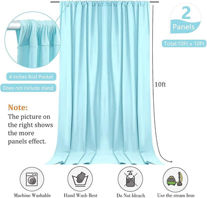 10 x 10 Feet Light Blue A Backdrop Curtain for Partie, Background Curtains for Photoshoot, Birthday, Wedding, Halloween, Thanksgiving, Christmas, New Year Party Decorations 5Ft x 10Ft, 2 Panels