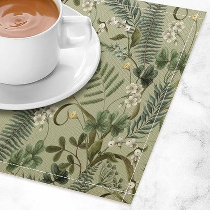 Retro Plant Placemats Set of 4, 17x12 Inch Green Leaves Retro Elegant Nature Plant Aesthetic Table Mats for Home Party Kitchen Dining Decor