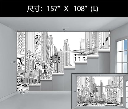 WFBHUA-Black and White City Wallpaper Peel and Stick New York Landscape Self Adhesive Wall Mural for Living Room Bathroom Bedroom 157“x108