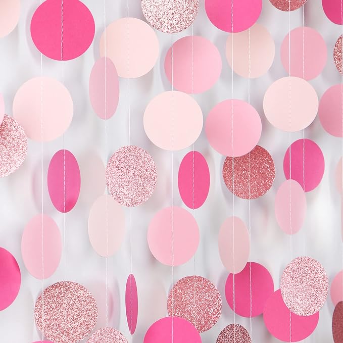 Hot-Pink Rose-Gold Party Decorations Garland - 52ft Wedding Bridal Shower Hanging Decoration Streamers Banner,Baby Girl Birthday Bachelorette Engagement Mohters Brunch Decor Panduola