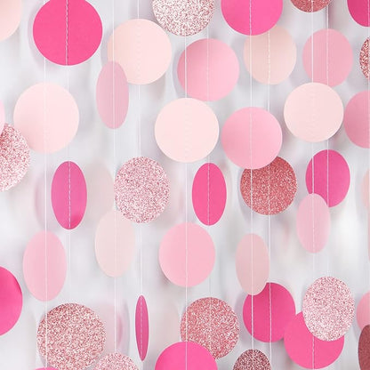 Hot-Pink Rose-Gold Party Decorations Garland - 52ft Wedding Bridal Shower Hanging Decoration Streamers Banner,Baby Girl Birthday Bachelorette Engagement Mohters Brunch Decor Panduola