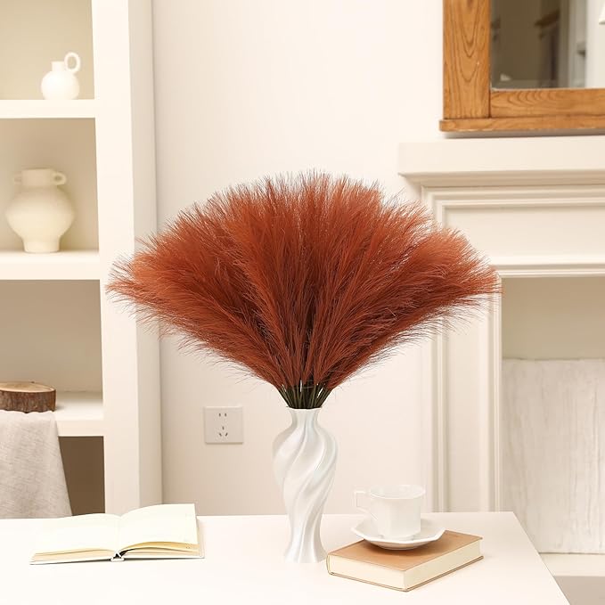 Burnt Orange Pampas Grass - 30pcs 24 Inch Artificial Pampas Grass Decor, Tall Pampas Grass for Floor Vase, Table Centerpieces, Wedding, Party and Fall Decor (Burnt Orange, 30 Pieces)