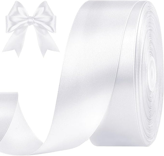 1-1/2 Inches 100 Yards White Satin Ribbon, Solid Fabric Ribbon Roll for Flower Bouquets, Gift Wrapping, Wedding, Handmade Crafts