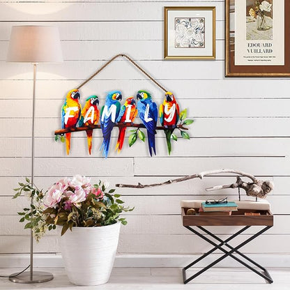 ULENDIS Metal Parrot Wall Art, Birds on Branch Wall Decor Family Sign for Front Door, Wall Hanging Decoration for Garden Living Room Balcony Patio Indoor Outdoor