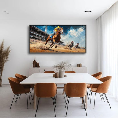 Werstern Cowboy Large Wall Art Horse Race Running Pictures Wall Decor Arena Canvas Animal Print Painting Modern Artwork Home Decoration for Living Room Bathroom Bedroom Office Framed 60"x30"