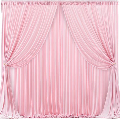 Pink Backdrop Curtains-Wrinkle-Free Polyester Photography Drapes Party Curtain Background for Baby Shower Wedding Decorations- 16 X10FT (Pink)