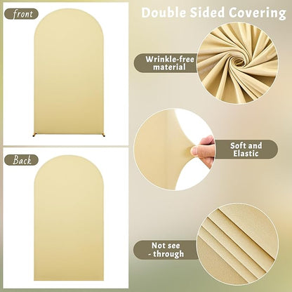 6FT Beige Arch Backdrop Cover - Polyester Fitted Wedding Arch Stand Covers Round Top Chiara Arch Backdrop Cover for Birthday Party Banquet Photo Background Decoration