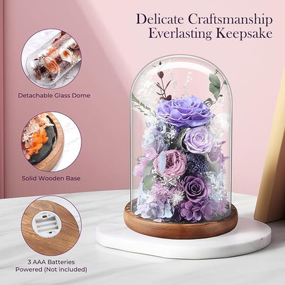 Eternal Rose Lilac Purple Flower Preserved Long Lasting Stable Color Natural Material Symbol of Everlasting Love for Wife Mothers Select Anniversary Rose Gift Birthday Present Christmas