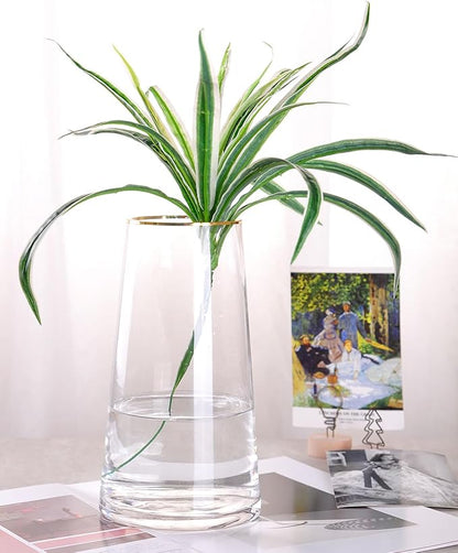 WHJY 9 inch Clear Glass Vase for Table Centerpieces Home Décor, Flower vase Modern Glass Bottles Decorative-White