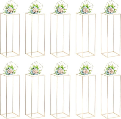 Nuptio Gold Vases for Centerpieces Wedding with Acrylic Panel - 10 Pcs 31.5 inch Tall Gold Vase Wedding Centerpieces for Tables - Geometric Centerpieces Table Flower Stand for Weddings Centerpieces