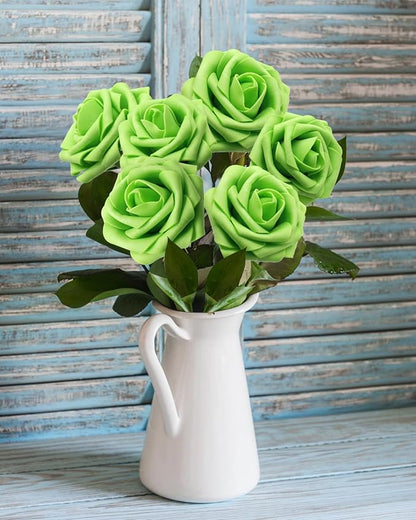 JOYLEX Green Artificial Flowers Realistic Roses, Real Looking Fake Roses with Stem for DIY Wedding Bouquets Centerpieces Bridal Shower Party Home Romantic Decorations (Green, 100pcs)