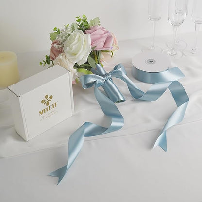MEEDEE Slate Blue Satin Ribbon - 1-1/2 inch Double Faced, 50 Yards for Christmas Tree, Weddings, Flower Bouquets