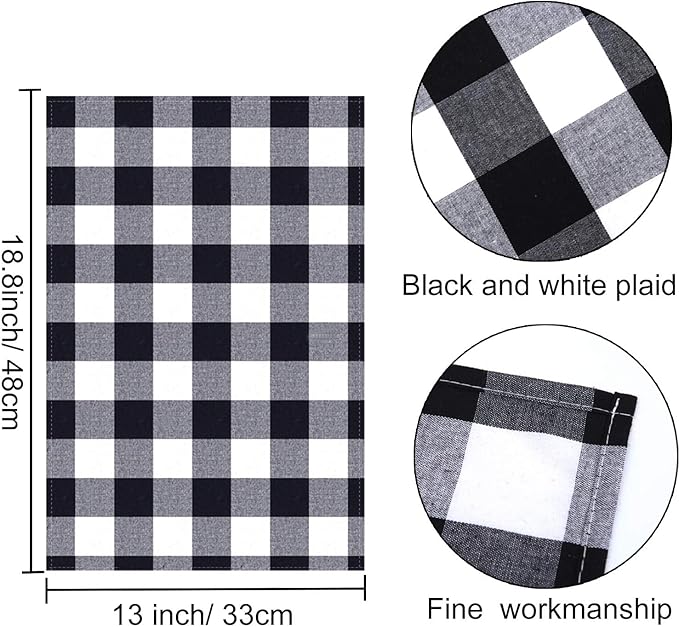Aneco 6 Pack Buffalo Plaid Placemats Place Mats PVC Plastic Check Black and White Placemat Table Mats 12 x 18 Inches Decorative Kitchen Table Placemats, Black and White