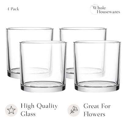 5"X5" Glass Cylinder Vase - WHOLE HOUSEWARES Candle Holder - Decorative Centerpiece Arrangement for Wedding Party Event Home Office Decor - Set of 4