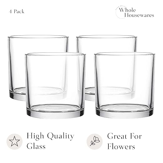5"X5" Glass Cylinder Vase - WHOLE HOUSEWARES Candle Holder - Decorative Centerpiece Arrangement for Wedding Party Event Home Office Decor - Set of 4