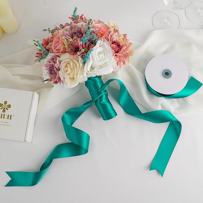 MEEDEE Teal Satin Ribbon - 1.5 Inch Double Faced, Perfect for Christmas Tree, Weddings & Flower Bouquets