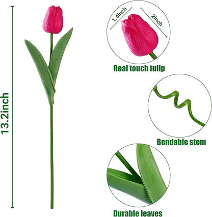 Sggvecsy 30 Pcs Fake Tulips Artificial Flowers Real Touch PU Faux Flowers Tulip Stems for Wedding Spring Bouquet Floral Arrangement Home Office Party Decorations for Mother's Day (Multi Colors)