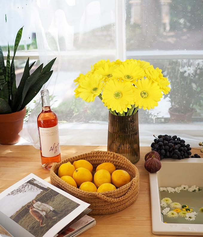 IPOPU Daisy Flowers Artificial,20PCS Yellow Gerbera Daisy Artificial Flowers Fake Daisies for Wedding Party Office Home Decorations(Yellow)